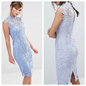 Paper Dolls London Lace Pencil Dress UK 10 US 6 Blue Knee Length Cocktail Luxe